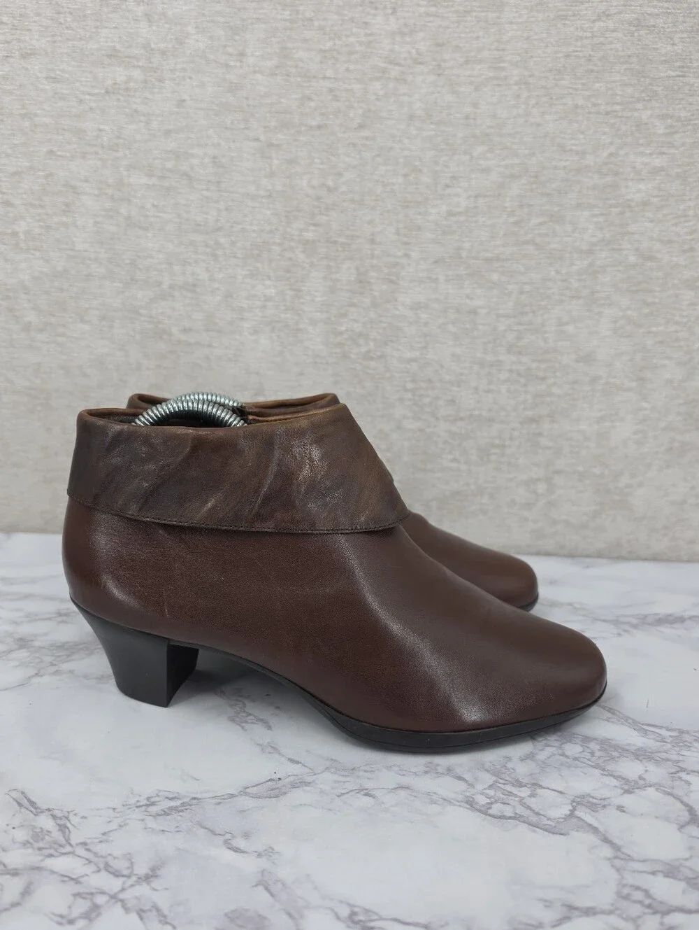 Munro Grace Cuffed Brown Leather Fold-Top Ankle Boots Heeled Women's 10W
